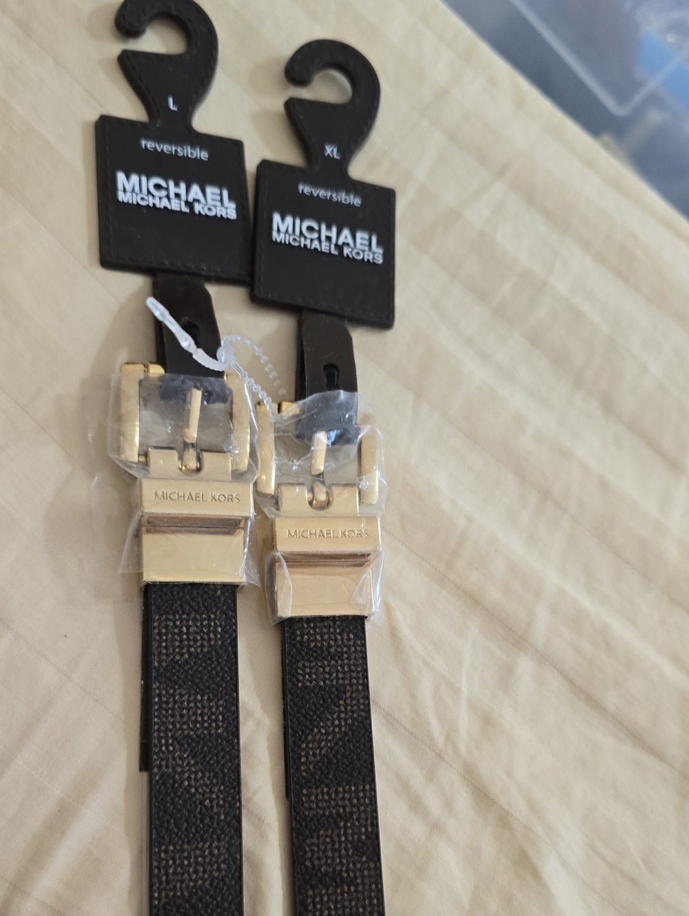 Michael Kors Women's Reversible Black Logo Belt with Gold-Tone Buckle